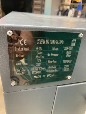 Industrial 22kw - 30Hp Sparta Screw Air Compressor Machine
