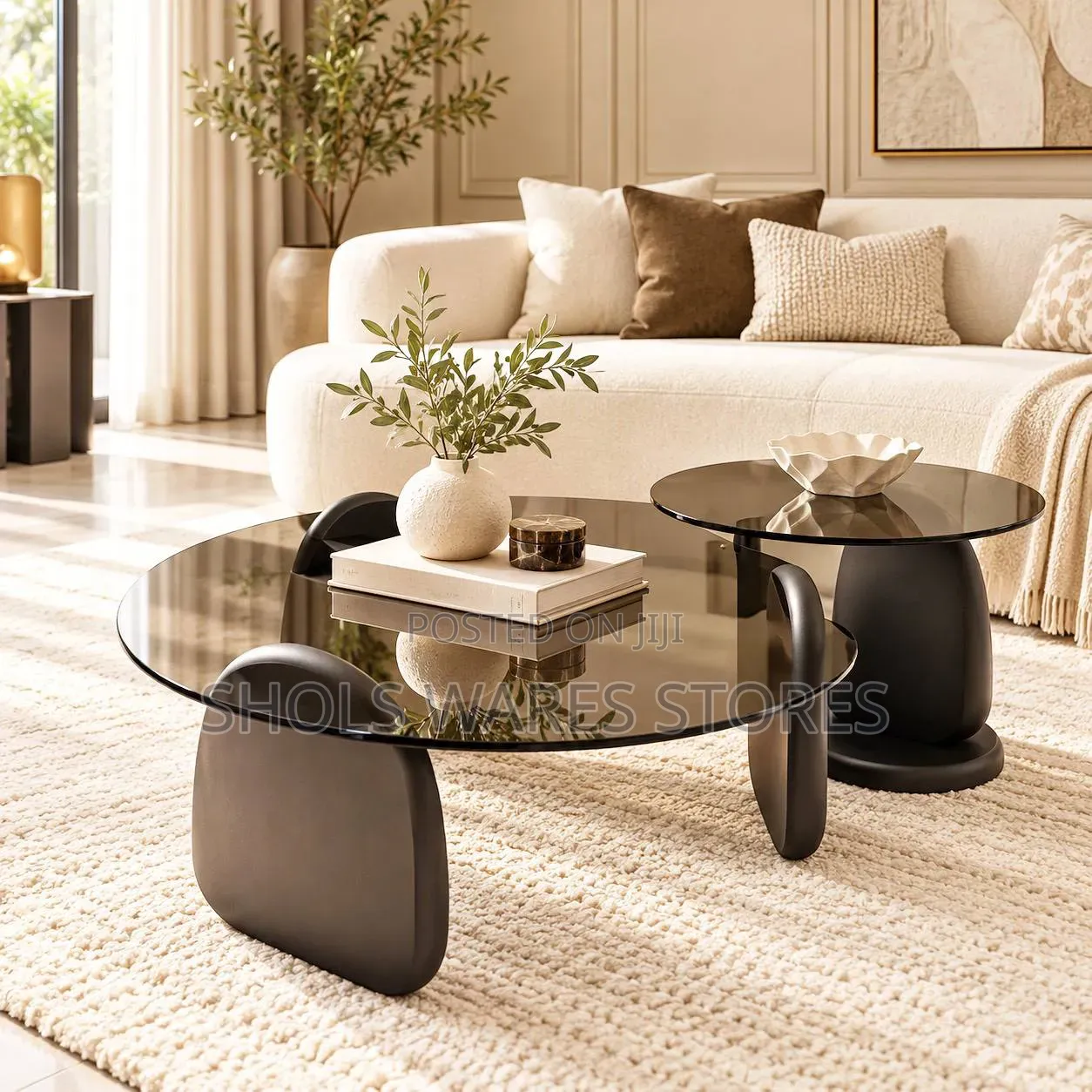 Modern Glass Top Coffee Table Set - Big and Small Oval