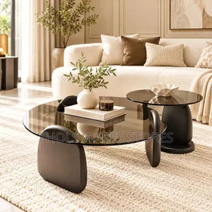 Modern Glass Top Coffee Table Set - Big and Small Oval