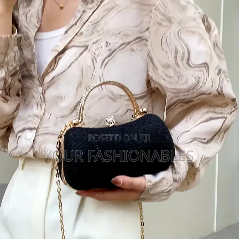 Black Stone Set Double Handle Clutch Purse