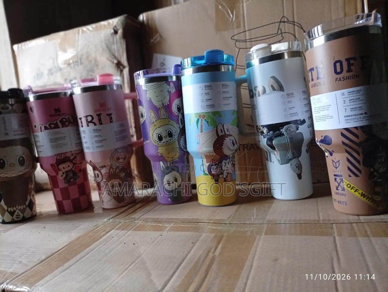 Labubu Design Handled Tumbler Cup With Straw