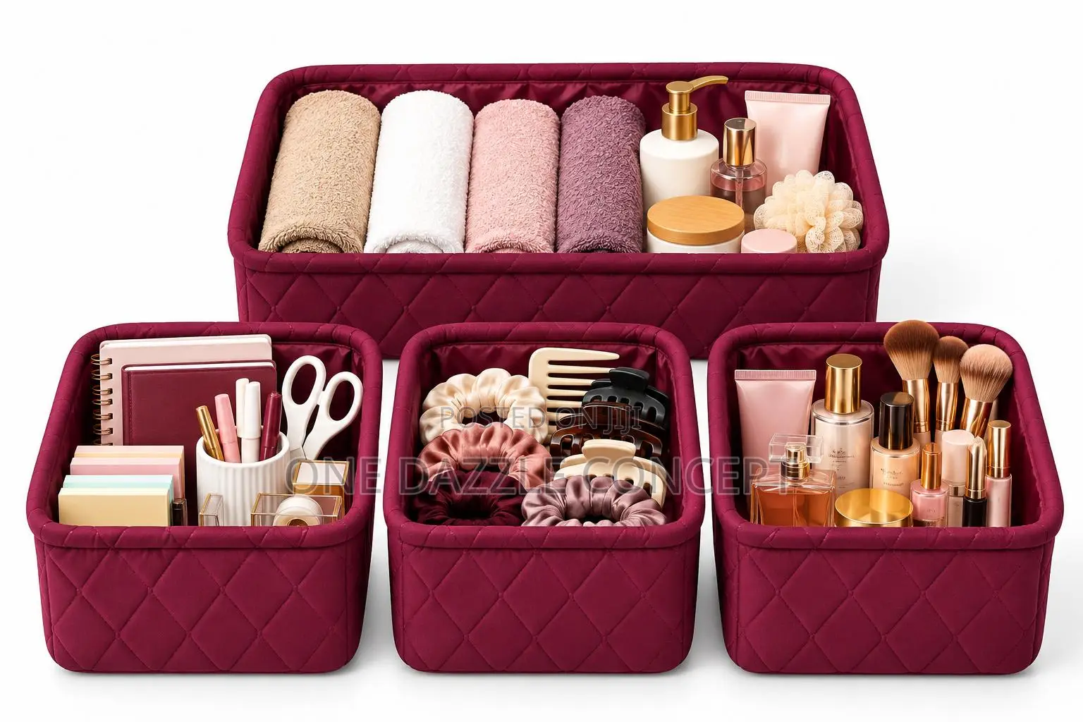 4pc Quilted Fabric Storage Box Set