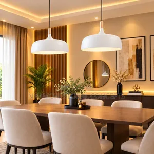 GEW Modern Macaron Pendant Light, Wood Handle Aluminum Shade Hanging