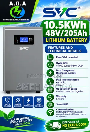 SVC 10.5KWh 48V Lithium Iron Phosphate Battery (51.2V 205Ah)