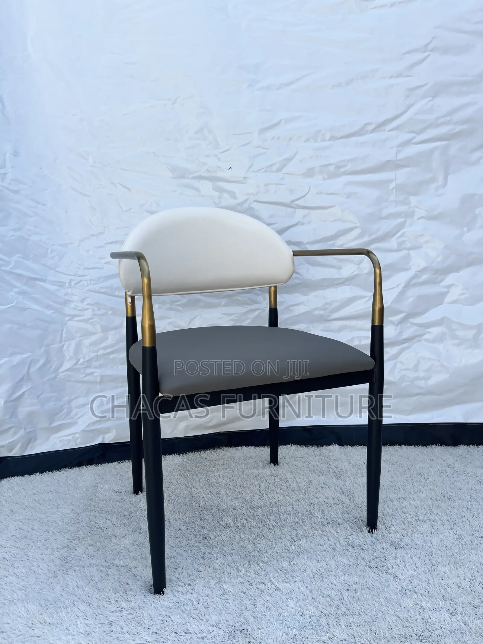 Luxury Two-Tone Leather Dining Armchair With Brushed Gold Frame