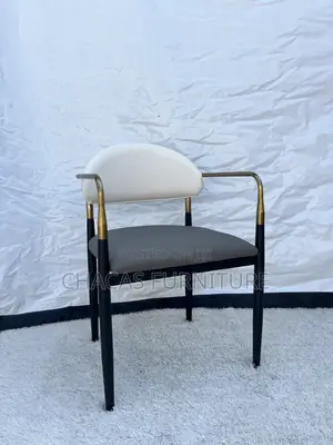 Luxury Two-Tone Leather Dining Armchair With Brushed Gold Frame