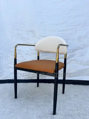 Luxury Two-Tone Leather Dining Armchair With Brushed Gold Frame