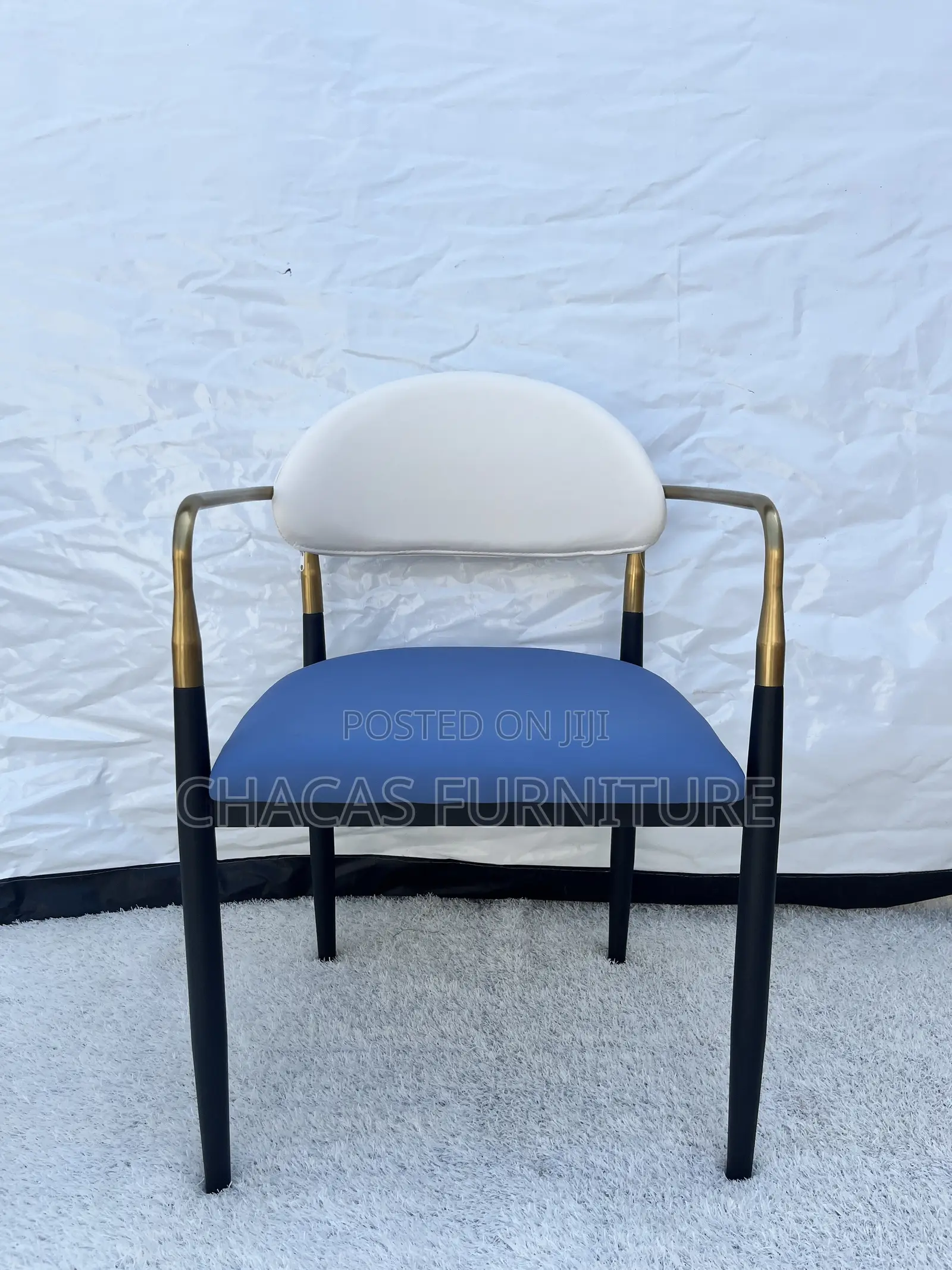 Luxury Two-Tone Leather Dining Armchair With Brushed Gold Frame