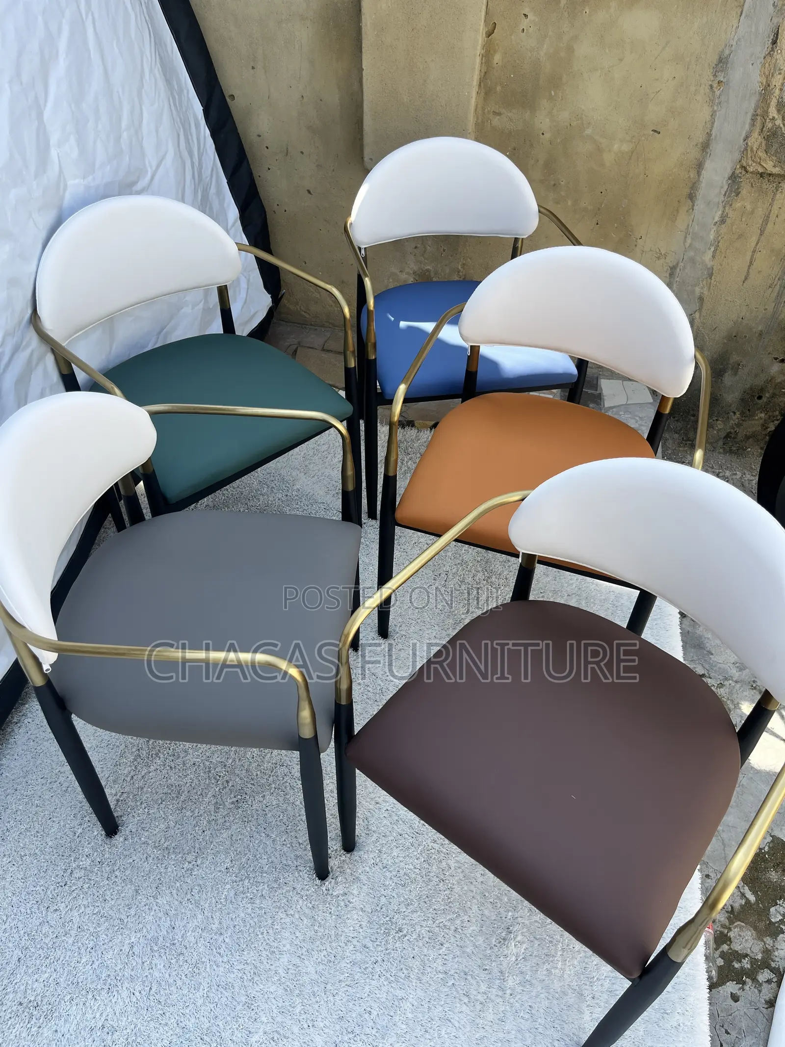 Luxury Two-Tone Leather Dining Armchair With Brushed Gold Frame