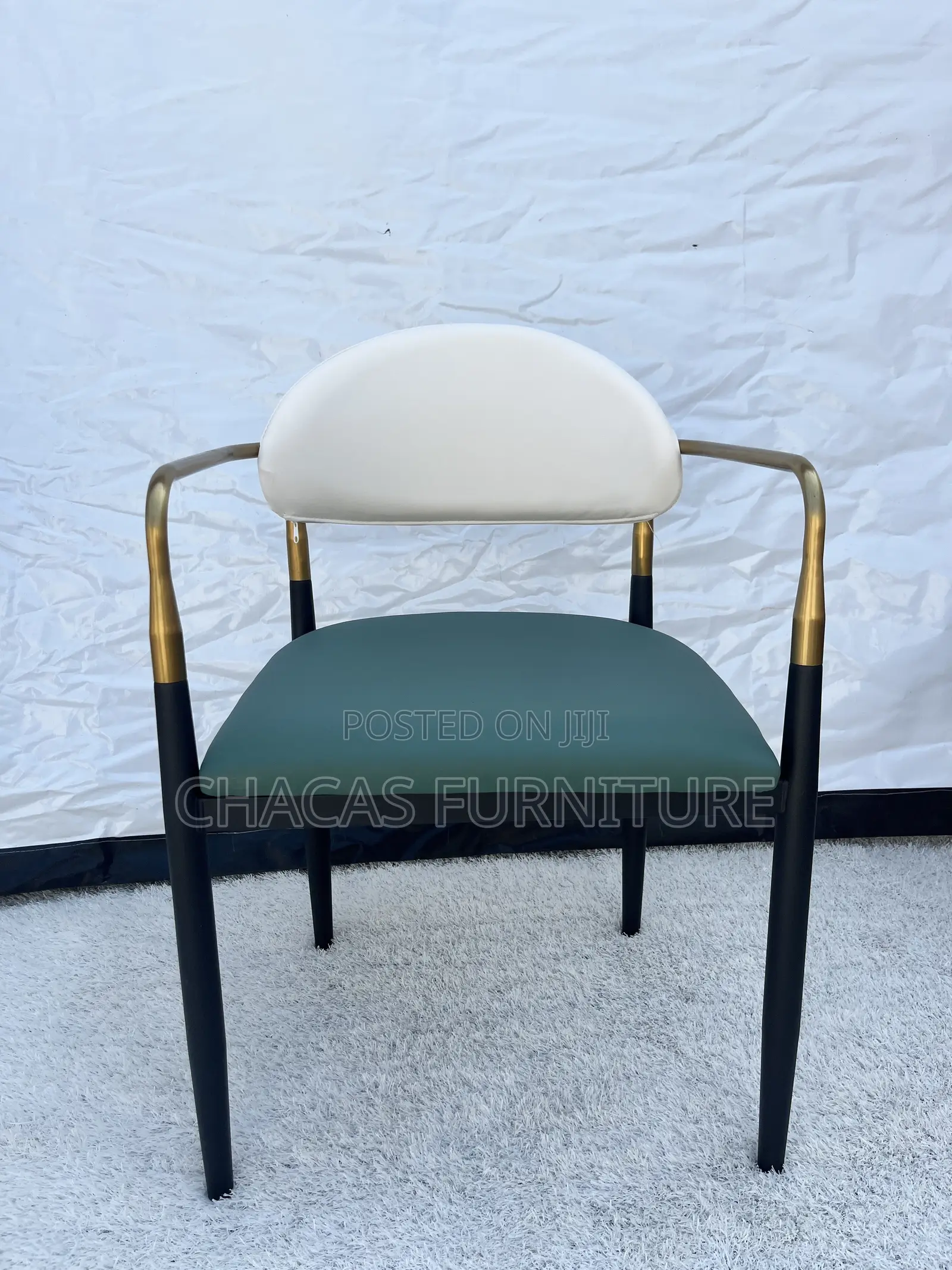 Luxury Two-Tone Leather Dining Armchair With Brushed Gold Frame