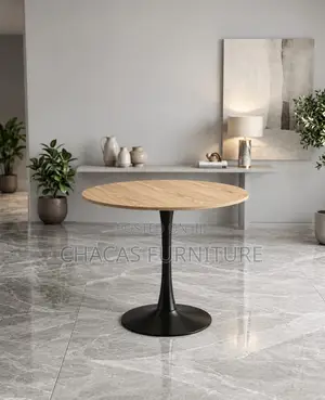 Modern Round Wooden Tulip Dining Table With Black Tulip Base