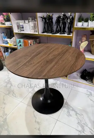 Modern Round Wooden Tulip Dining Table With Black Tulip Base