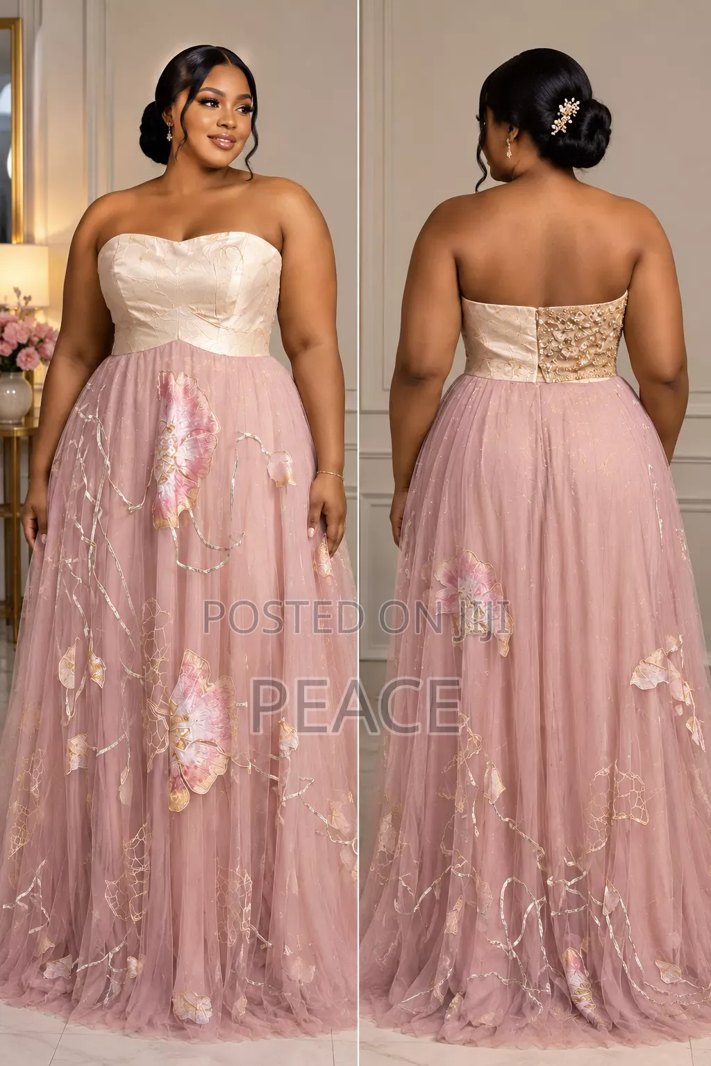 Elegant Gold Embroidered Evening Gown