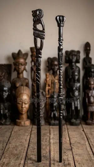 Artisanal Carved Wooden Staff / Walking Stick