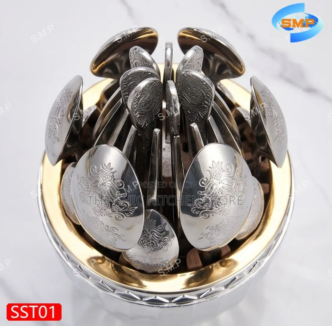 24pcs Gold Pleated Cone-Shaped Cutlery Set