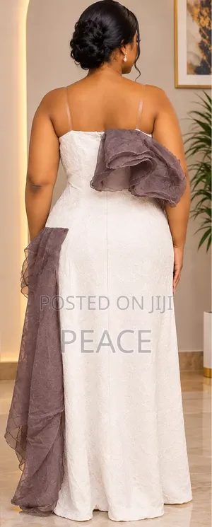 Elegant White and Mauve Ruffle Evening Gown