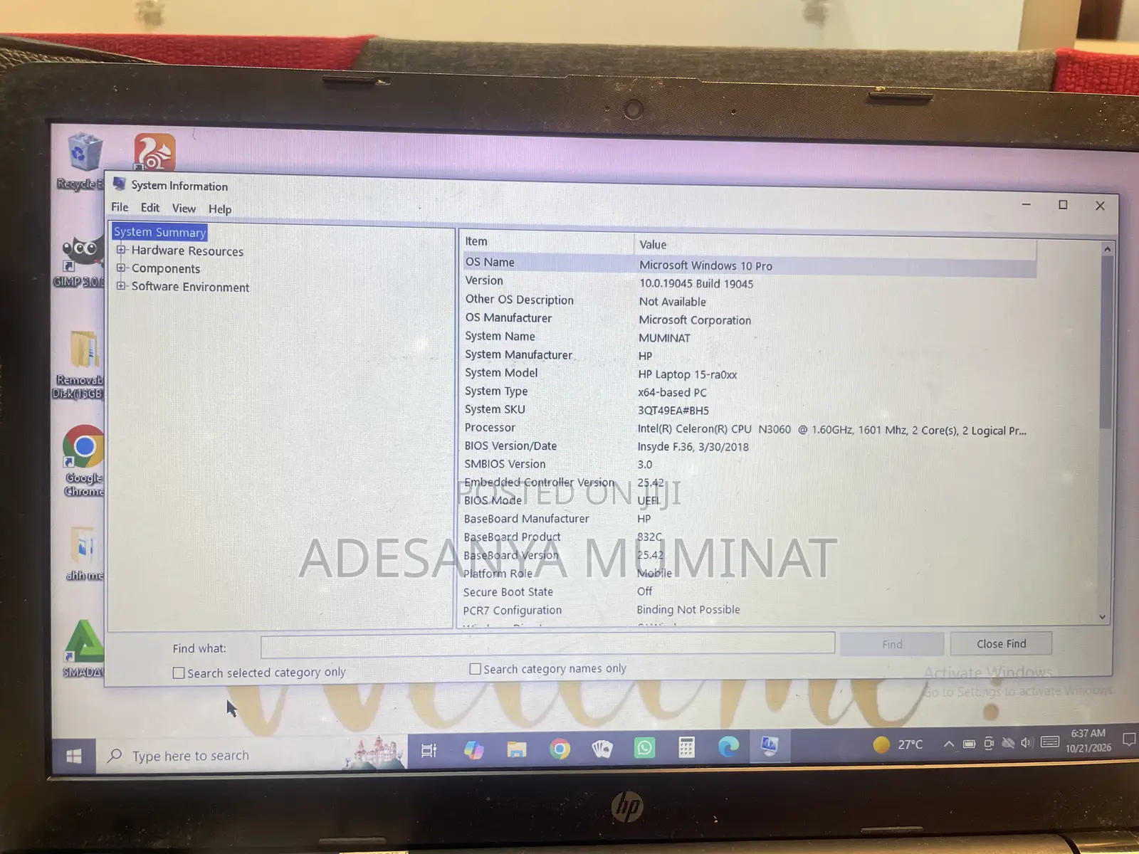 Laptop HP 15 4GB Intel Celeron SSD 512GB