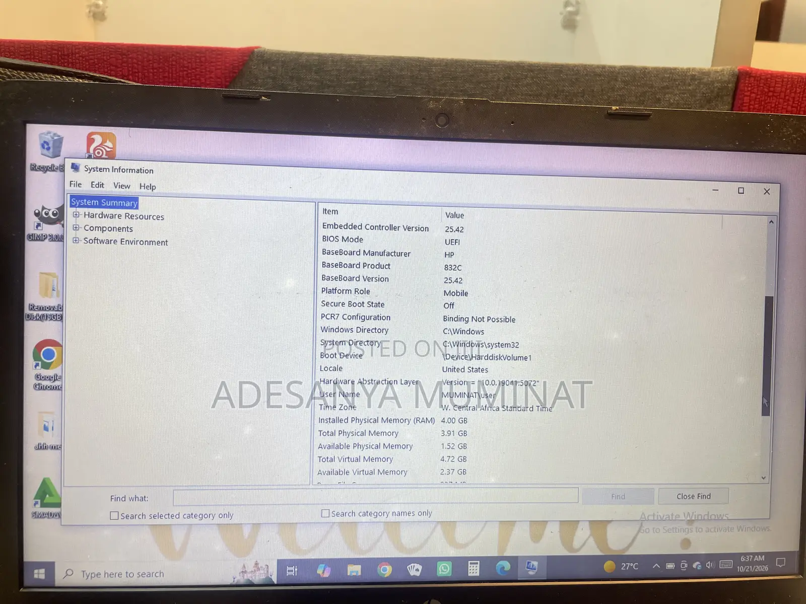 Laptop HP 15 4GB Intel Celeron SSD 512GB