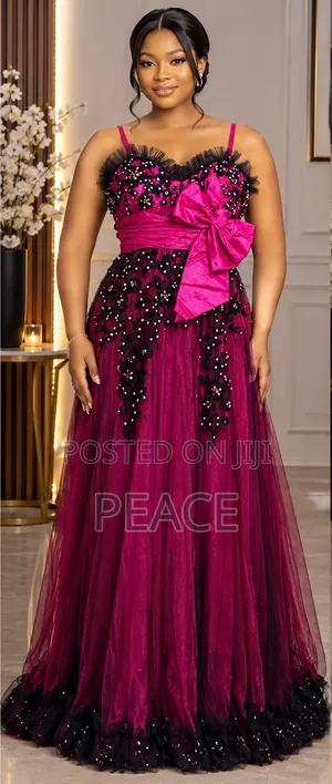 Luxury Pink and Black Embellished Dinner Gown