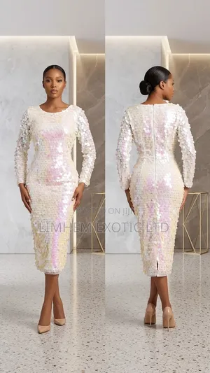 Cosmic Disco Iridescent Sequin Long Sleeve Midi Dress