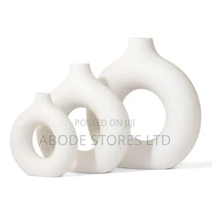 3 PC Set Plastic Donut Vase With Hollow Centre. White