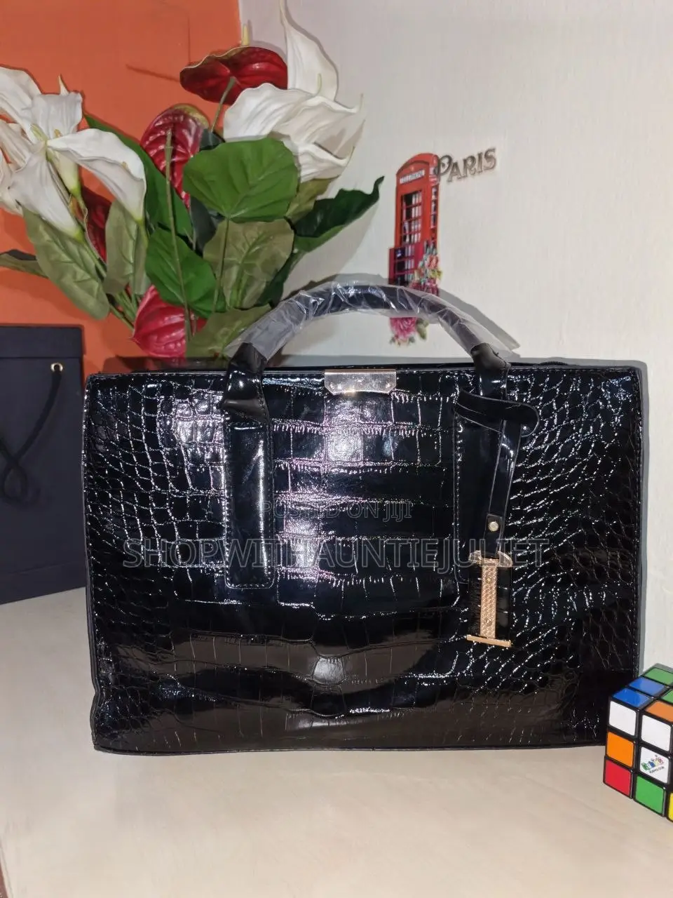 Noir Croc Handbag