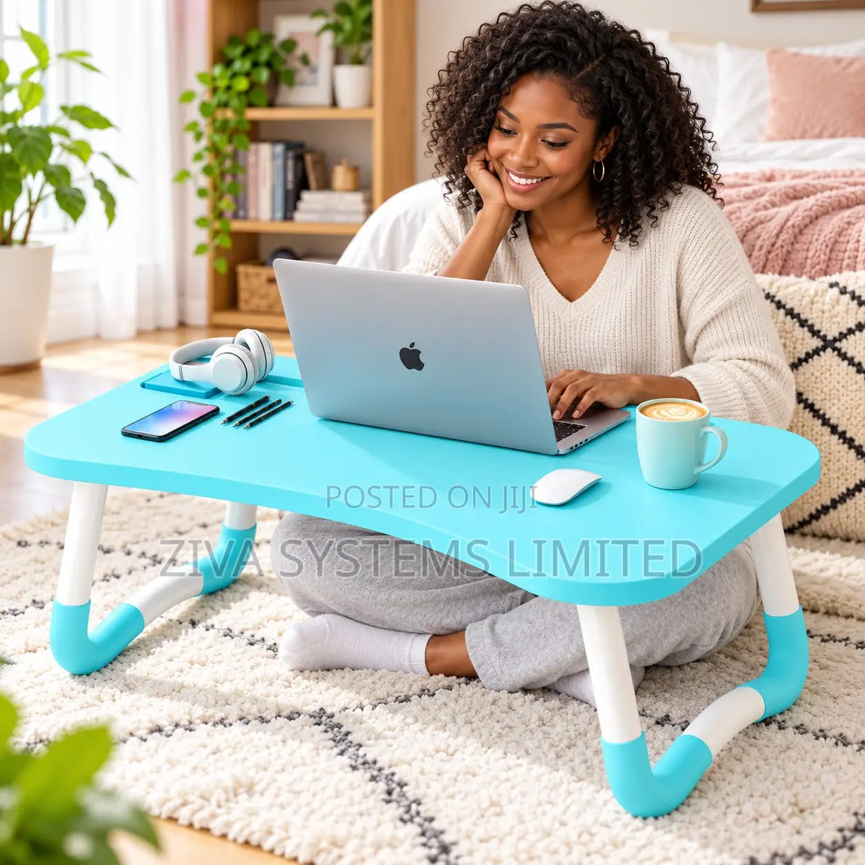 Portable Foldable Laptop Table – Blue Bed & Study Desk