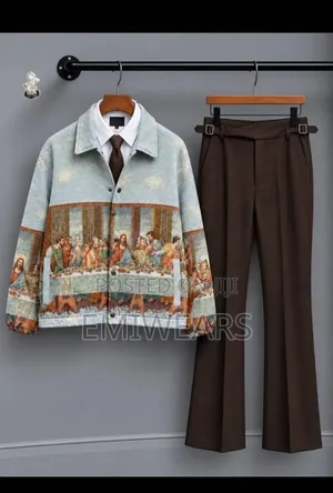 Last Supper Tapestry Jacket & Chocolate Flare Trousers Set