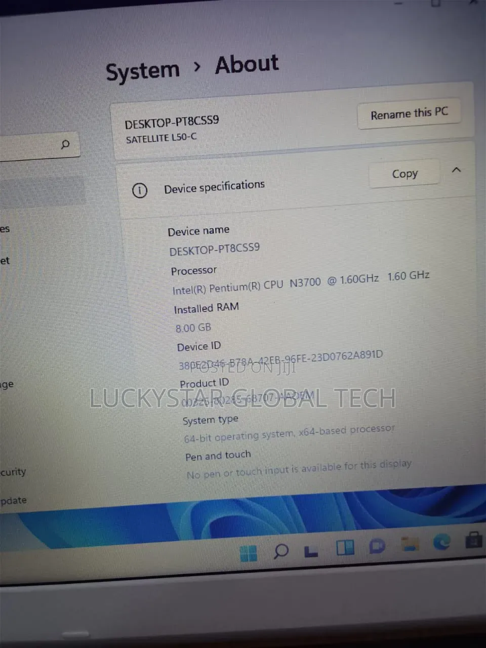 Laptop Toshiba 8GB Intel Pentium HDD 320GB