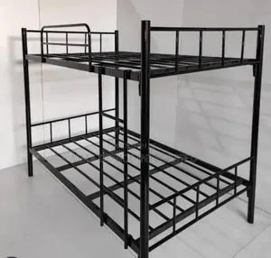 Heavy-Duty Black Metal Bunk Bed With Safety Rails