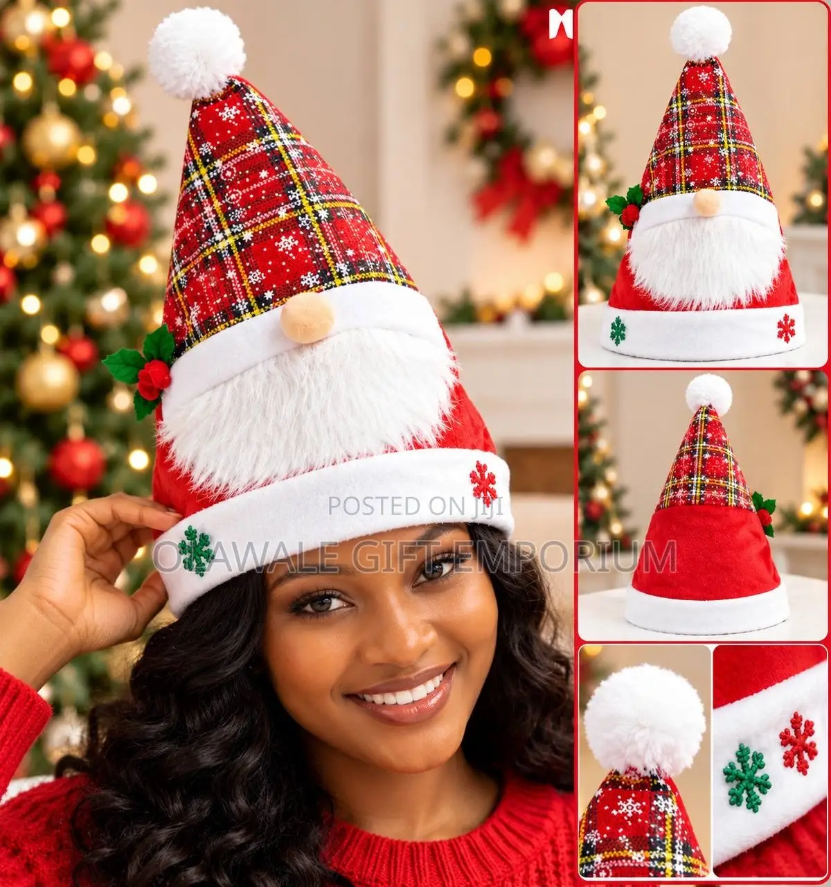 Christmas Cap With Snowflake Embroidery
