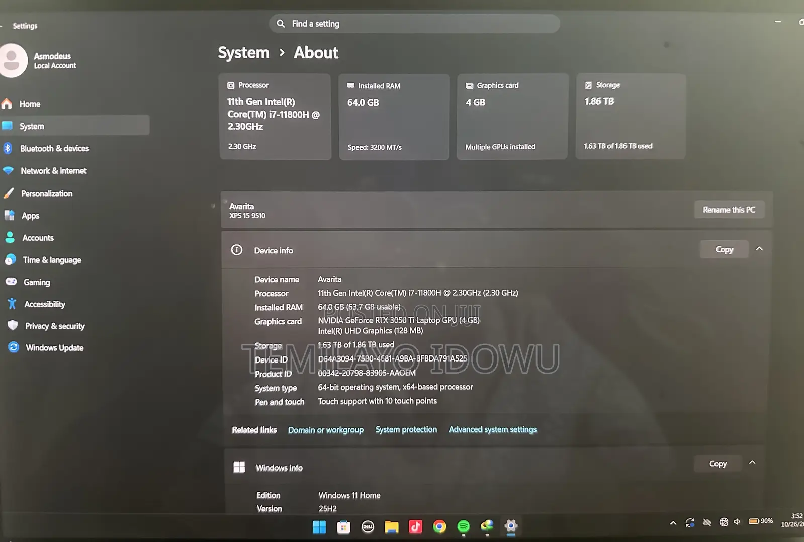 Laptop Dell XPS 15 9510 64GB Intel Core i7 SSD 2T