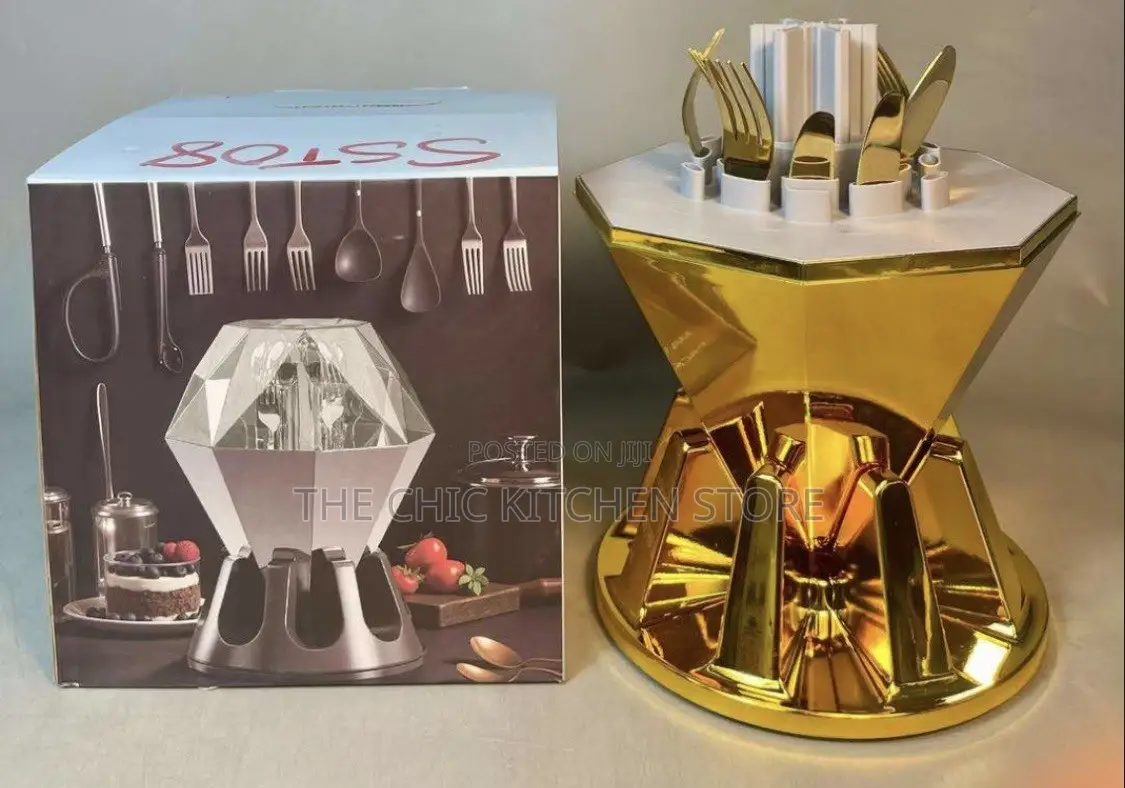 24pcs Gold Pleated Diamond Shaped Cutlery Set