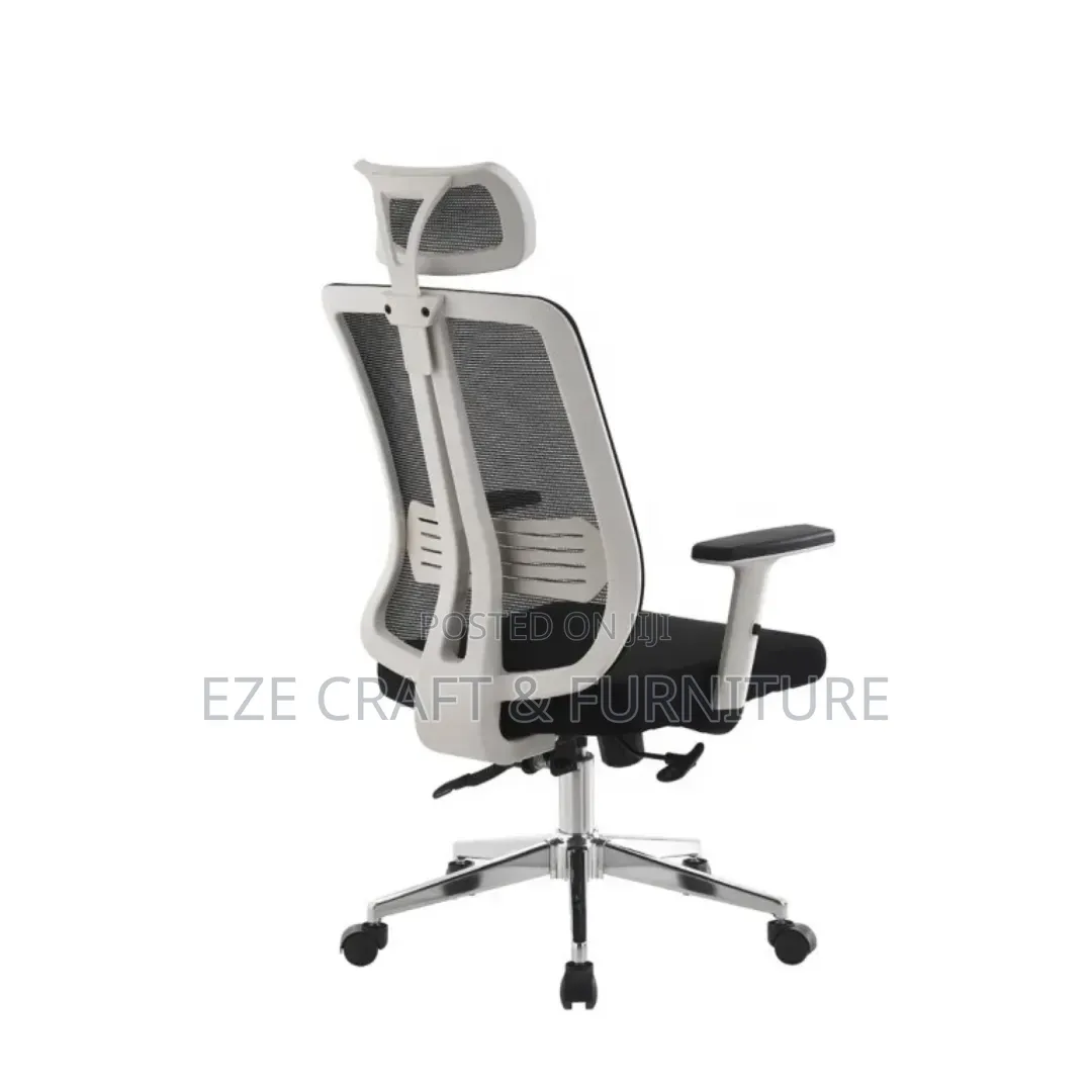 White Adjustable Armrest Mesh Fabric Chair