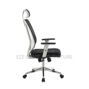 White Adjustable Armrest Mesh Fabric Chair