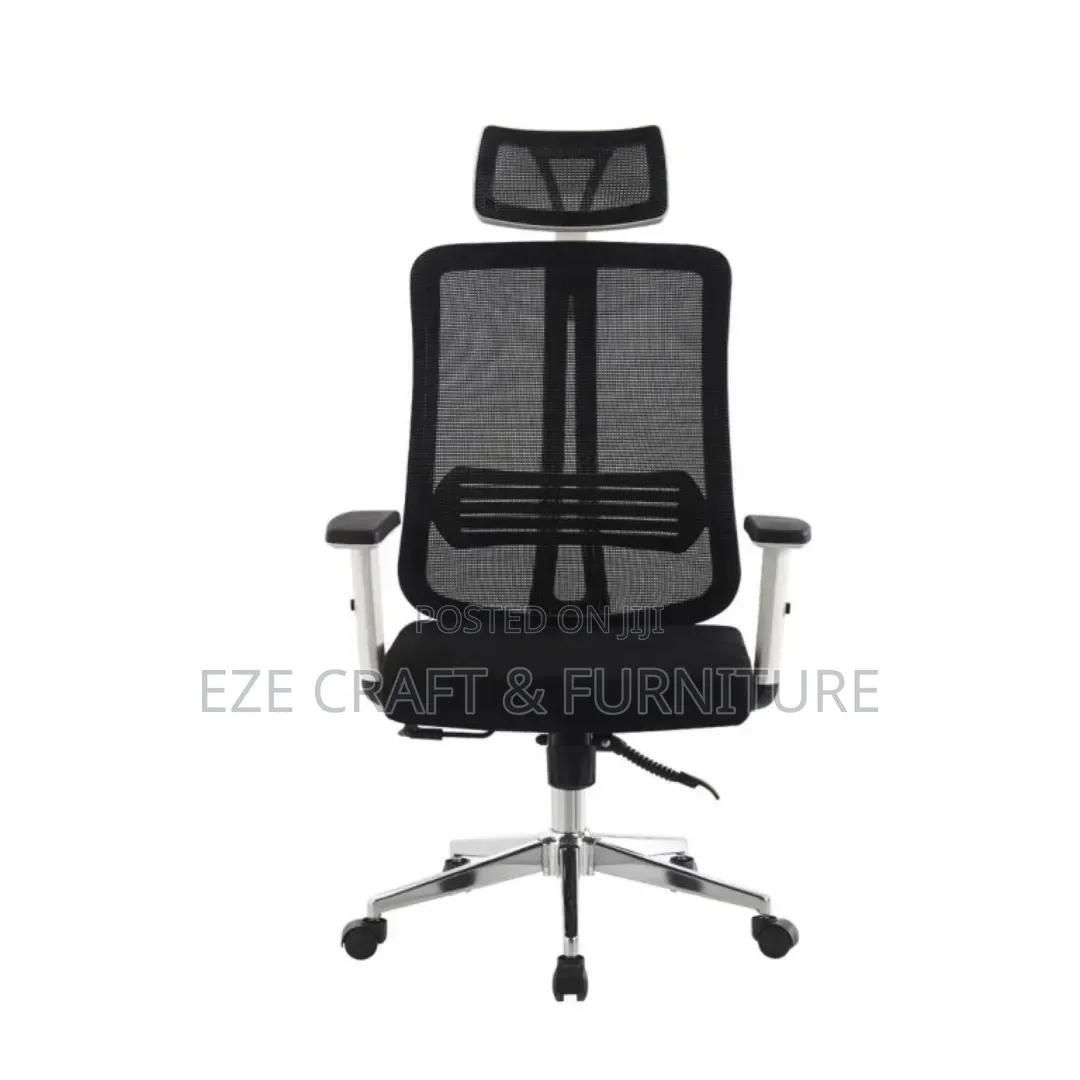 White Adjustable Armrest Mesh Fabric Chair