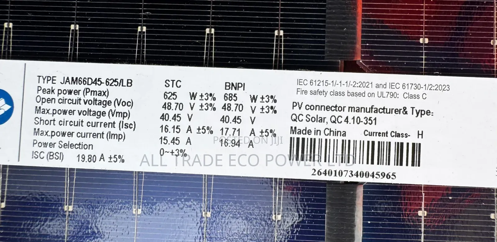 Ja Panel 625w Bifacial