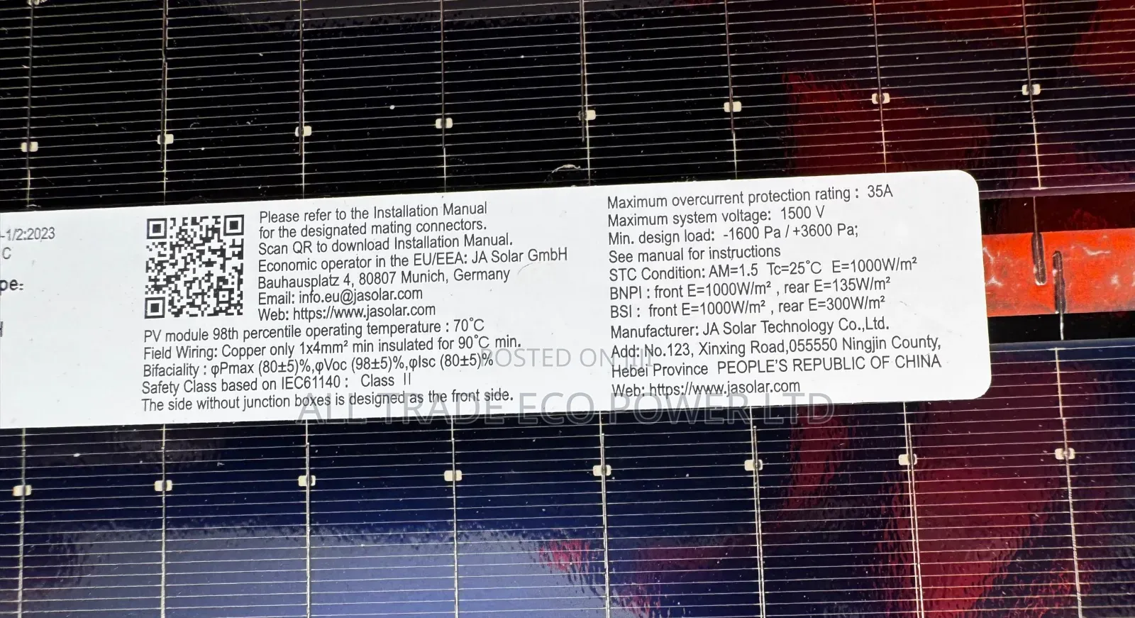 Ja Panel 625w Bifacial