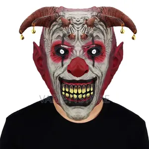 Halloween Horror Clown Mask With Devil Horns & Bells