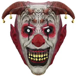Halloween Horror Clown Mask With Devil Horns & Bells