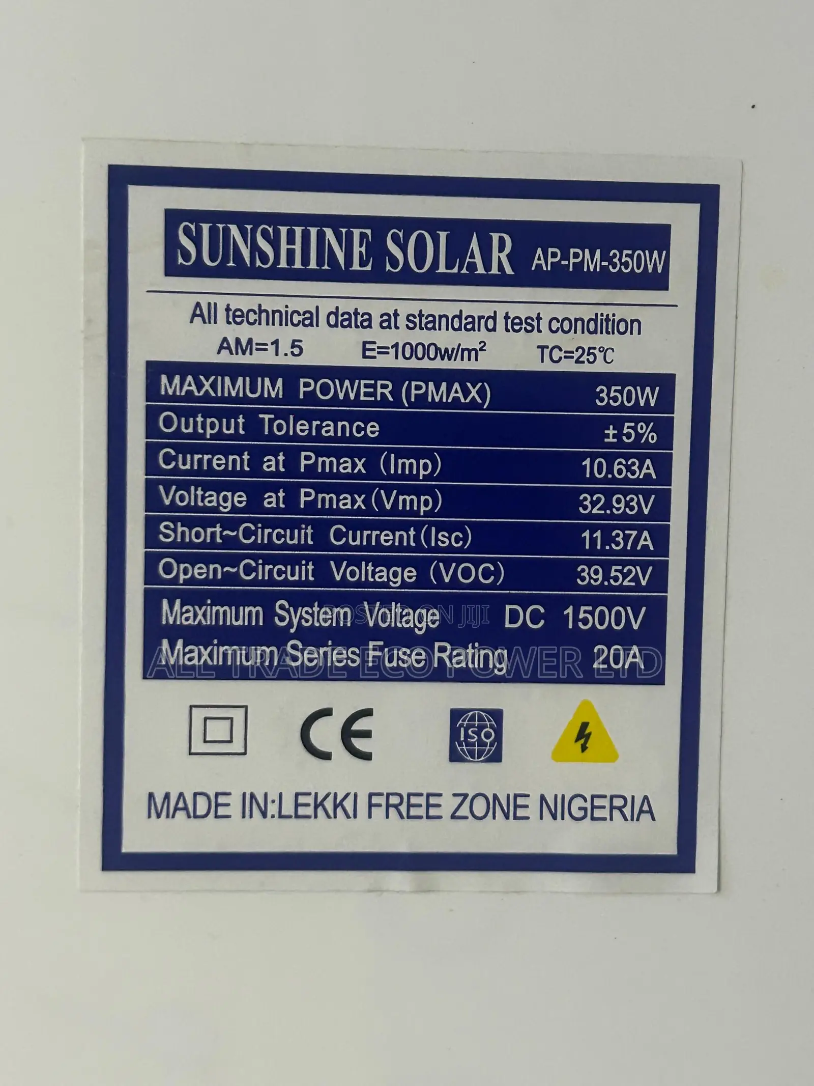 SUNSHINE BONA 350w Solar Panel