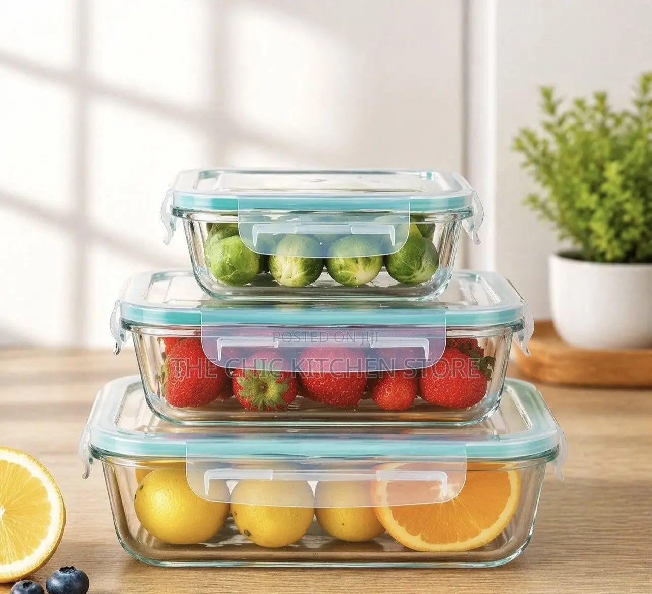 3pcs Airtight Borosilicate Glass Food Storage Container