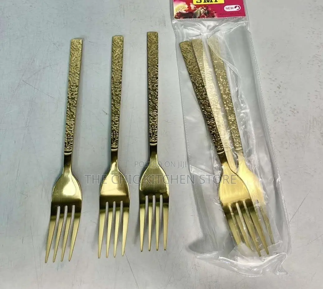 Luxury 6pcs Gold Fork, 6pcs Gold Spoon (6per Pack)