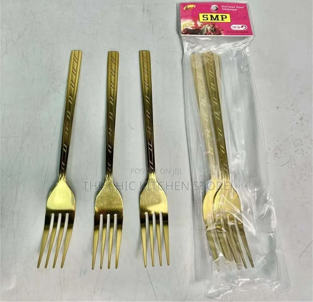 Luxury 6pcs Gold Fork, 6pcs Gold Spoon (6per Pack)