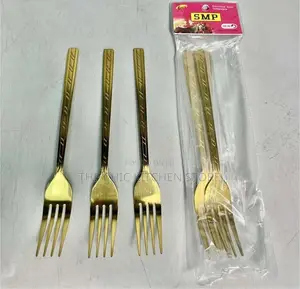 Luxury 6pcs Gold Fork, 6pcs Gold Spoon (6per Pack)