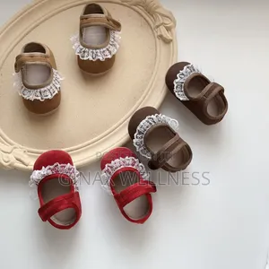 Baby Girls' Lace Mary Jane Shoes With Adjustable Strap and Soft Sole