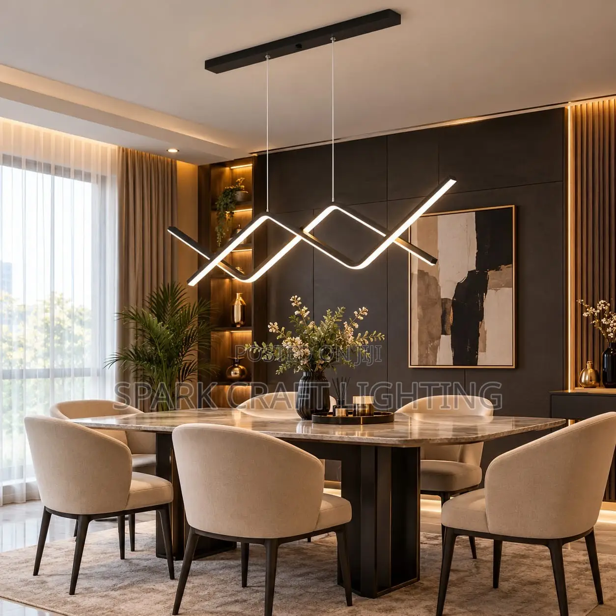 Modern Wave LED Dining Chandelier – Luxury Pendant Light