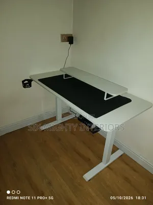 Electric Adjustable Table With Monitor Riser & Desk Mat - WHITE -1.2m