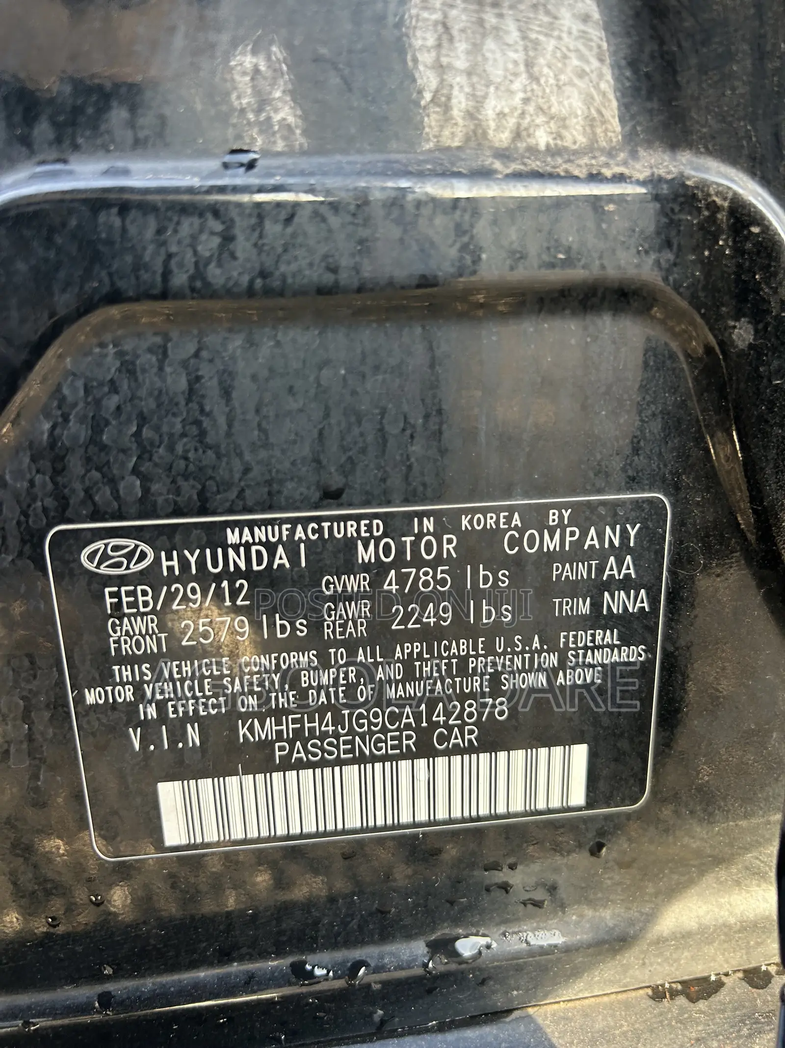 Hyundai Azera Base 2012 Black