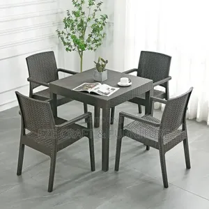 Plastic Rattan Design Dining Set by 4 Seaters
